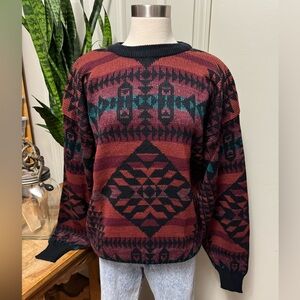 Vintage‎ Southwestern Geometric Acrylic Knit Sweater M 90s
